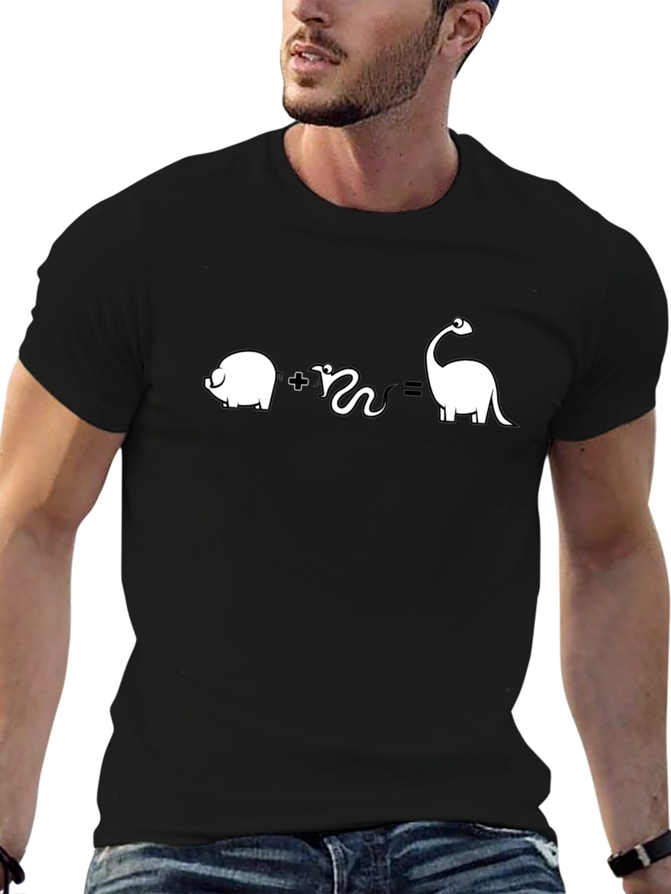 Pig Plus Snake Equals Dinosaur Funny Black T-Shirt