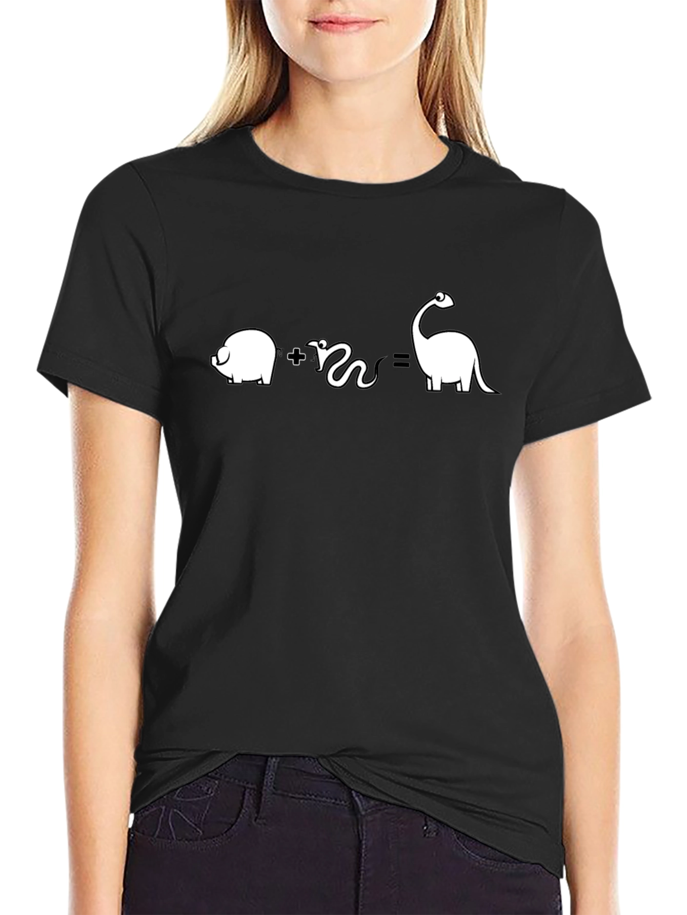 Pig Plus Snake Equals Dinosaur Funny Black T-Shirt