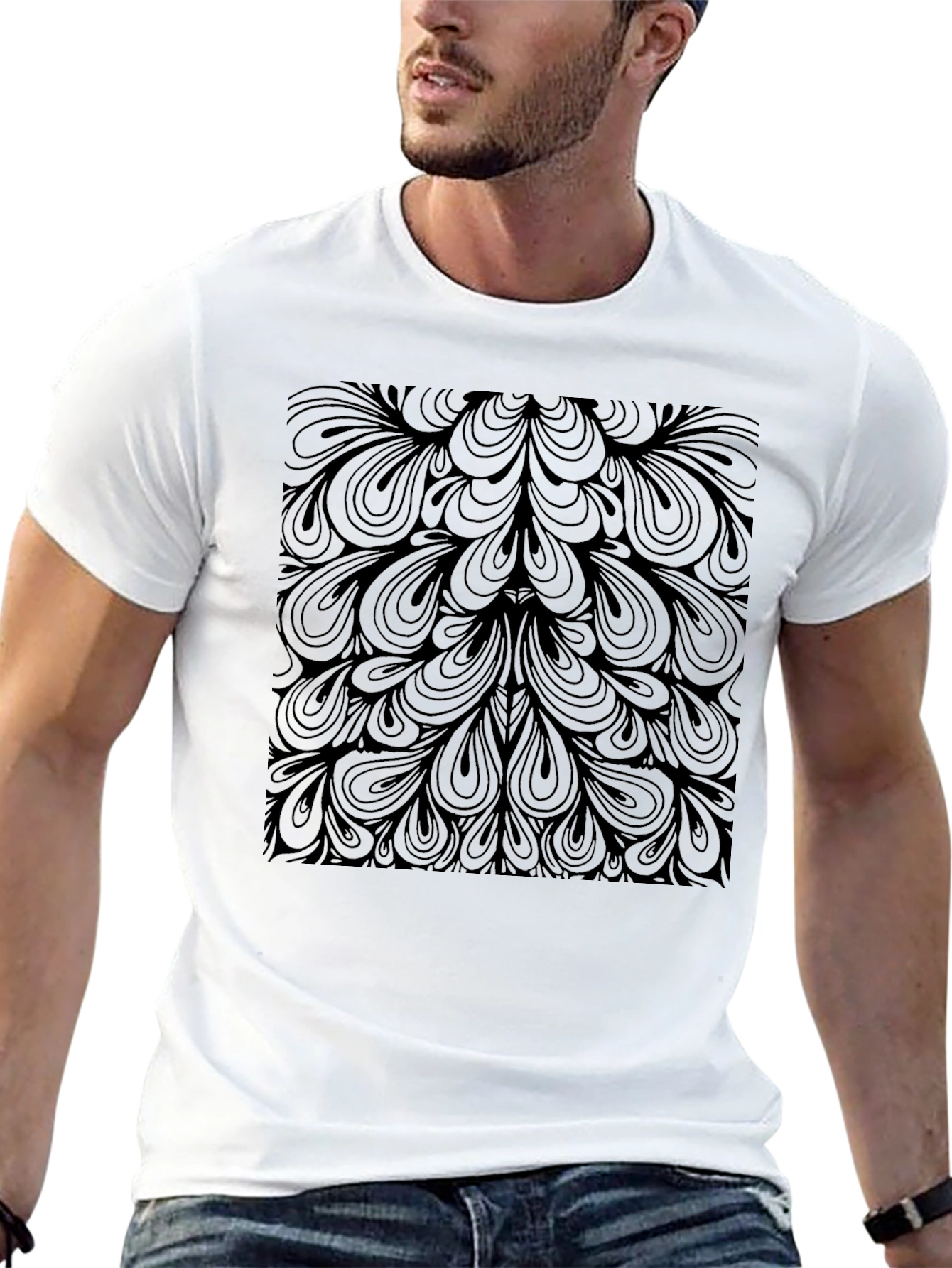 Abstract Pattern Graphic Tee - Black Cotton Blend