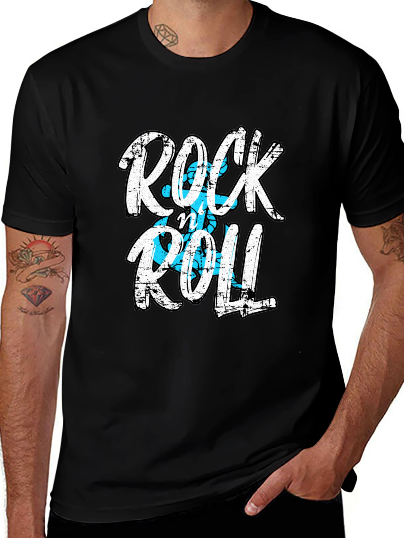 Rock and Roll Graphic Print Black T-Shirt