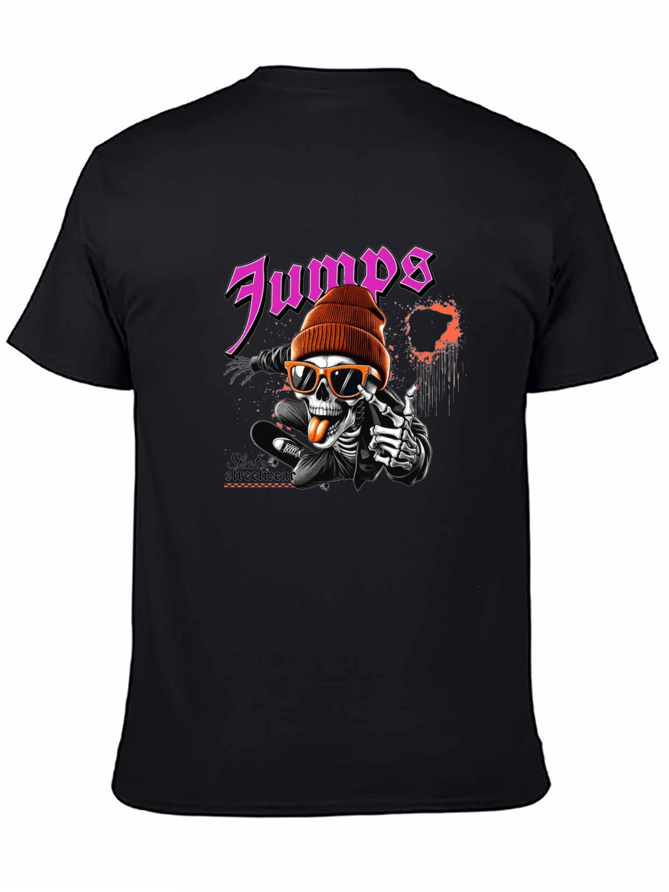 Jumps Skate Skeleton Black Graphic T-Shirt