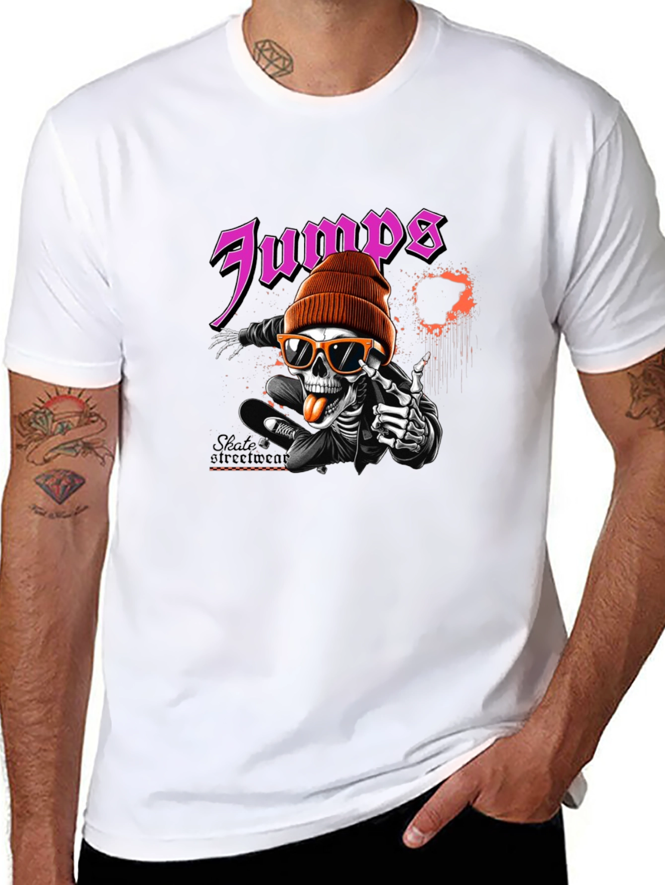Jumps Skate Skeleton Black Graphic T-Shirt