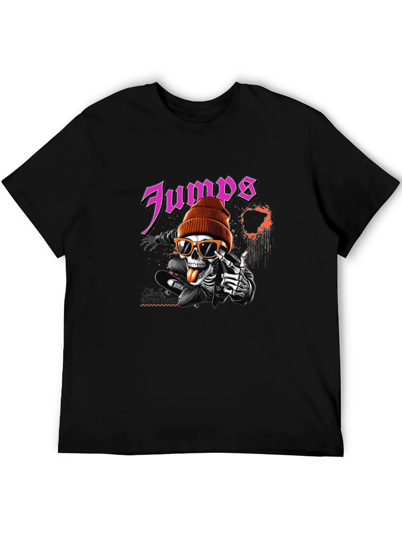 Jumps Skate Skeleton Black Graphic T-Shirt