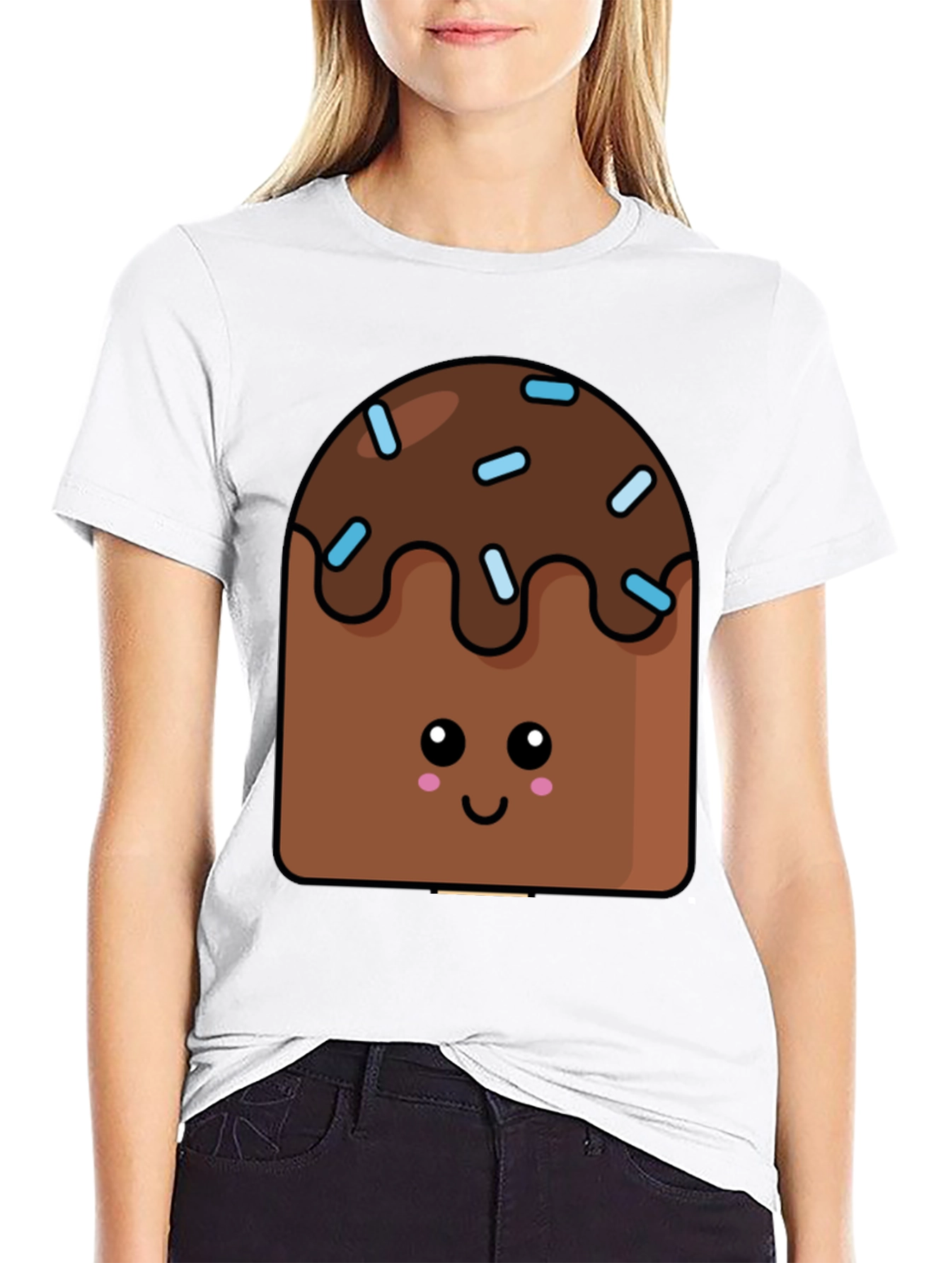 Cute Kawaii Cake Graphic Tee - Unisex Black T-Shirt
