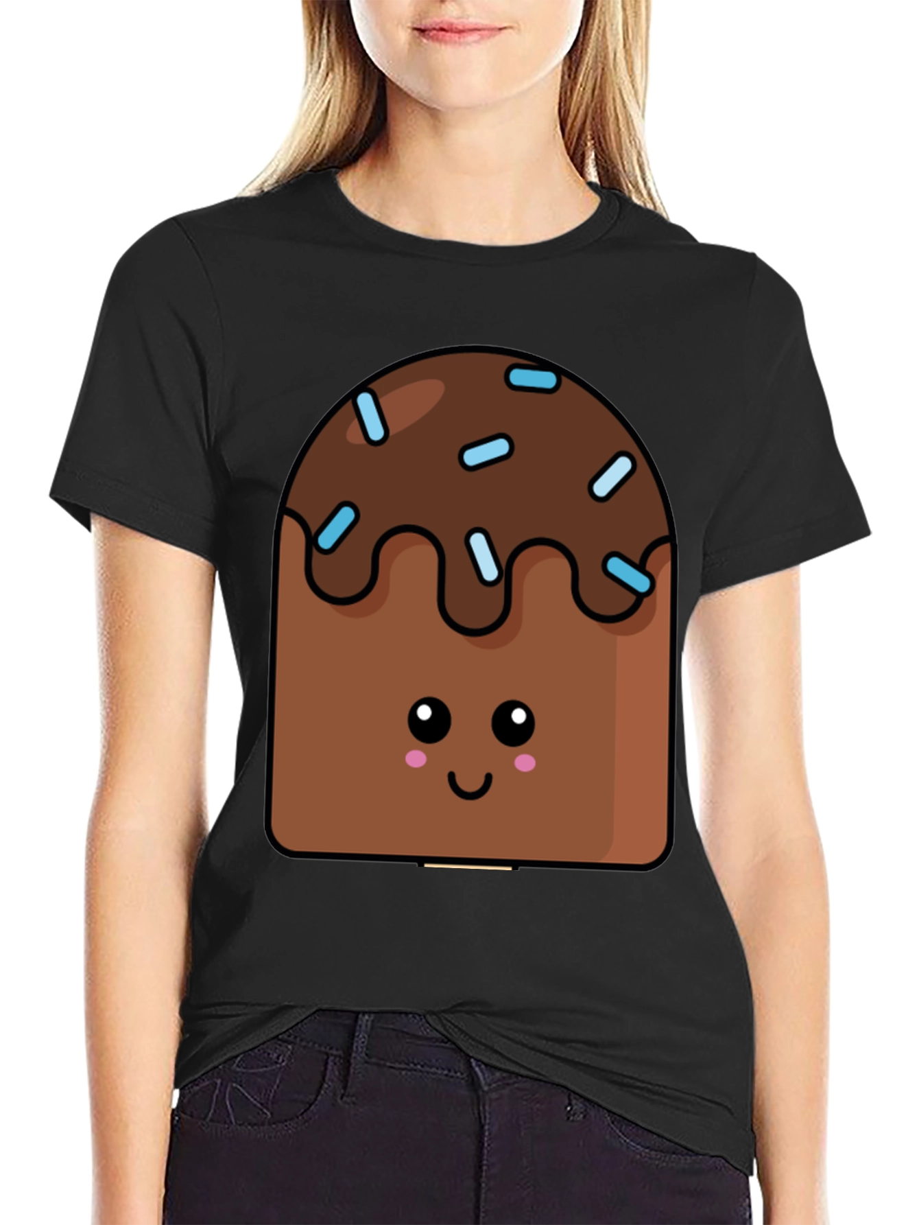 Cute Kawaii Cake Graphic Tee - Unisex Black T-Shirt