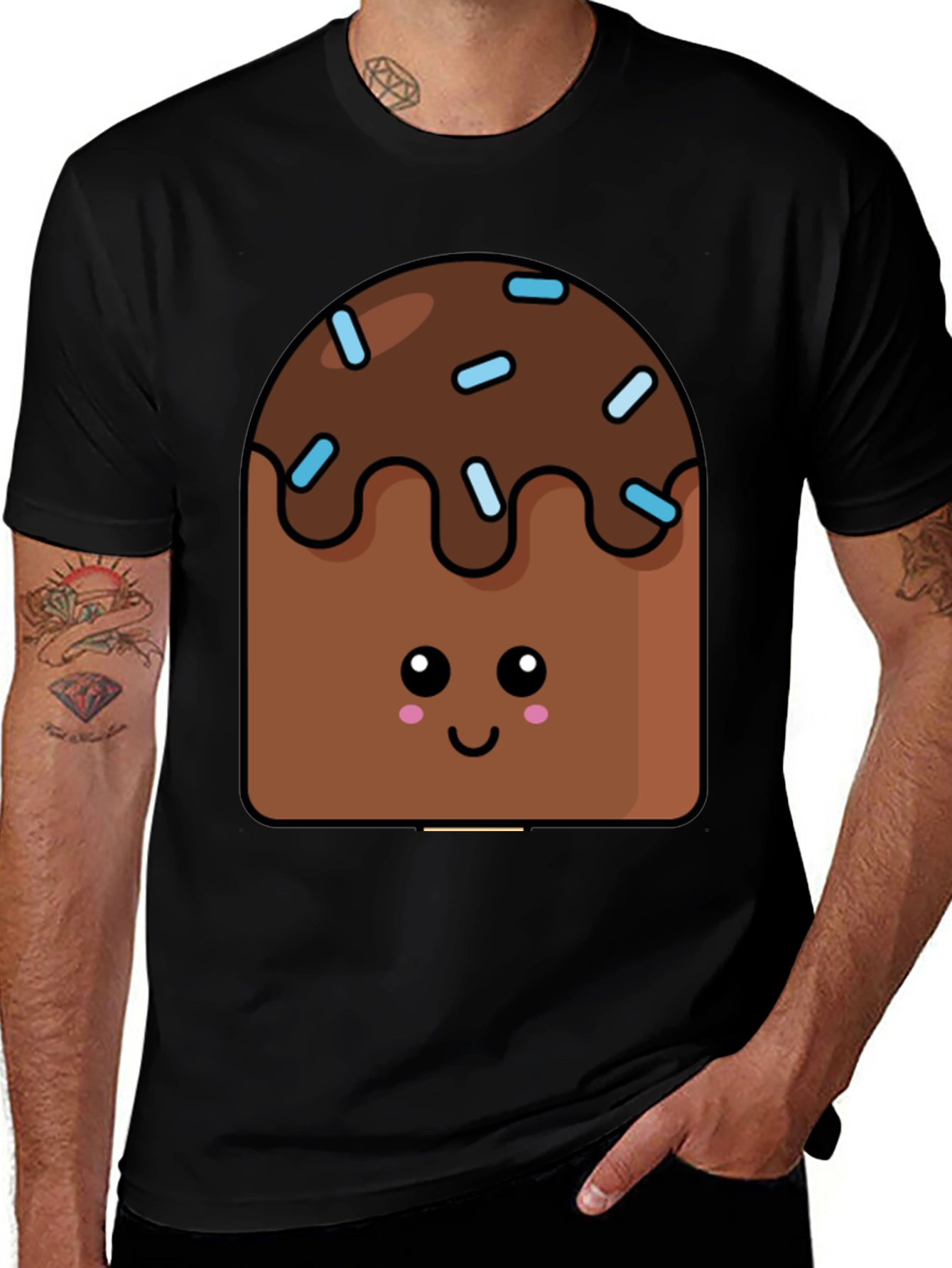 Cute Kawaii Cake Graphic Tee - Unisex Black T-Shirt