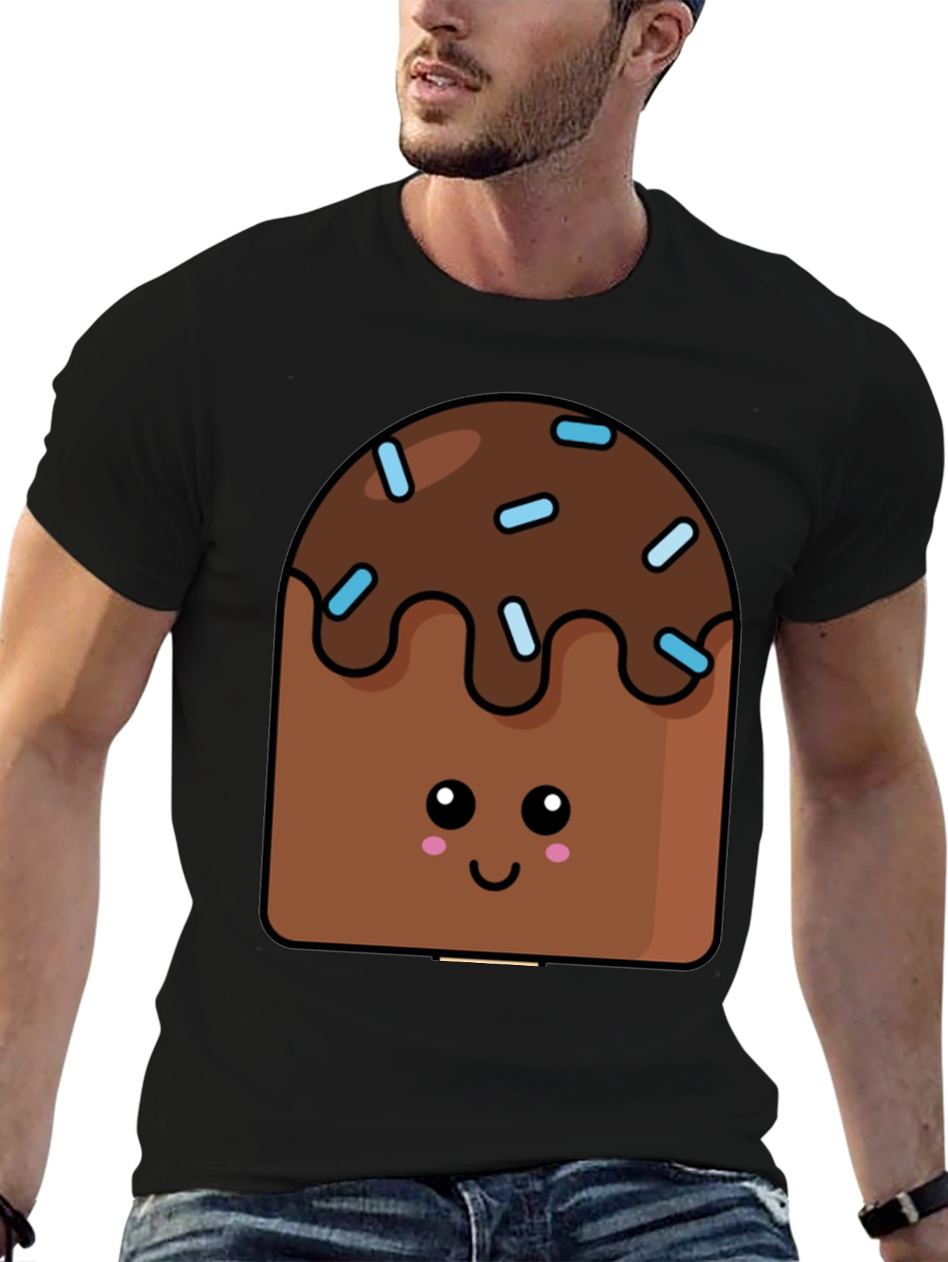Cute Kawaii Cake Graphic Tee - Unisex Black T-Shirt