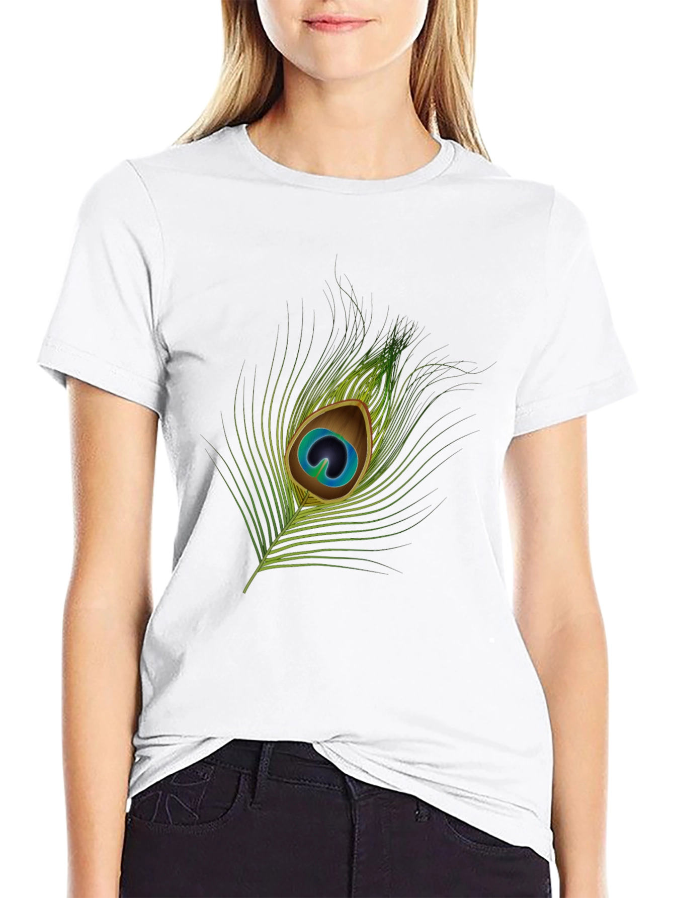 Peacock Feather Graphic Tee - Stylish Black T-Shirt