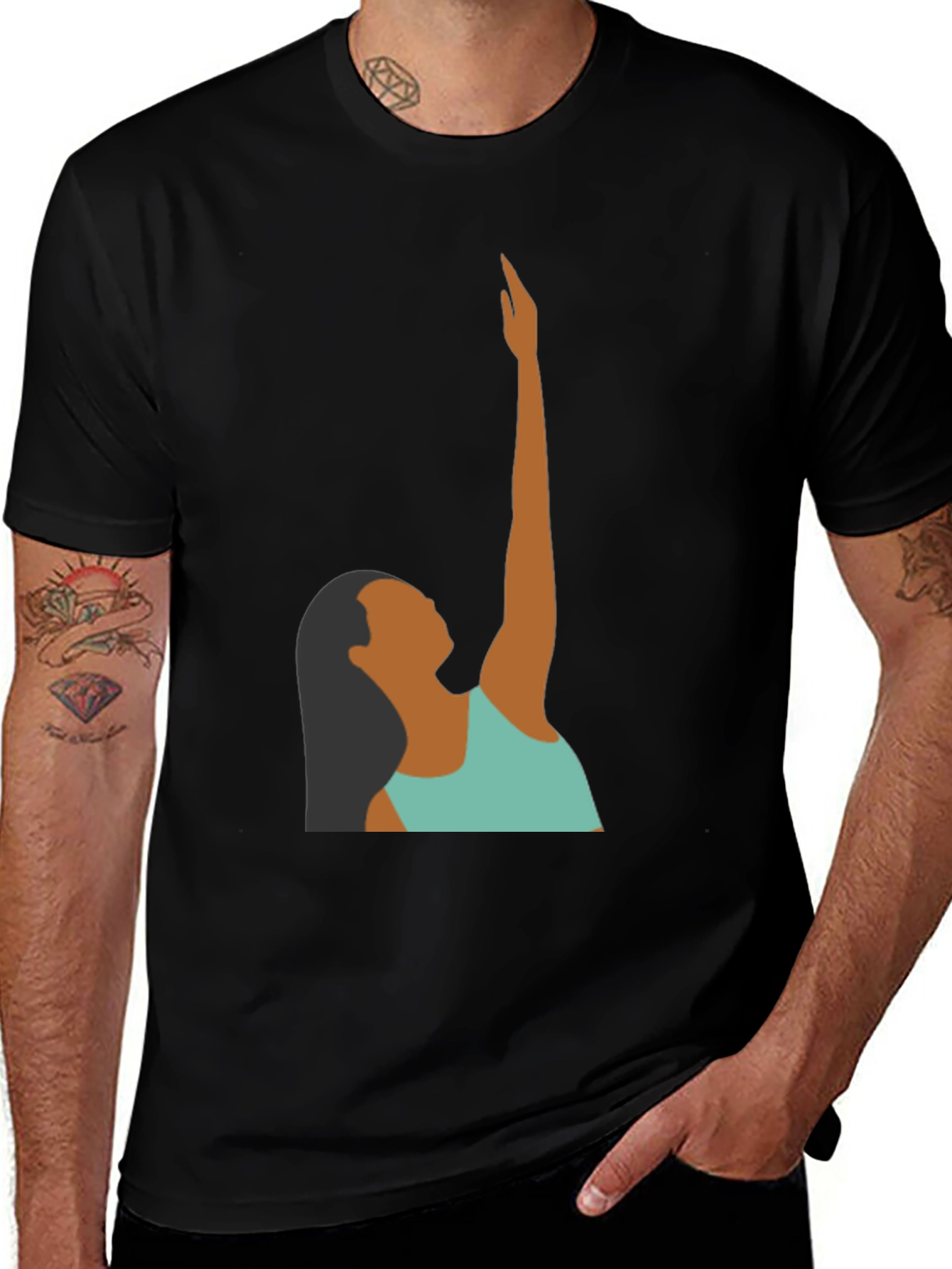 Woman Reaching Graphic Tee - Black