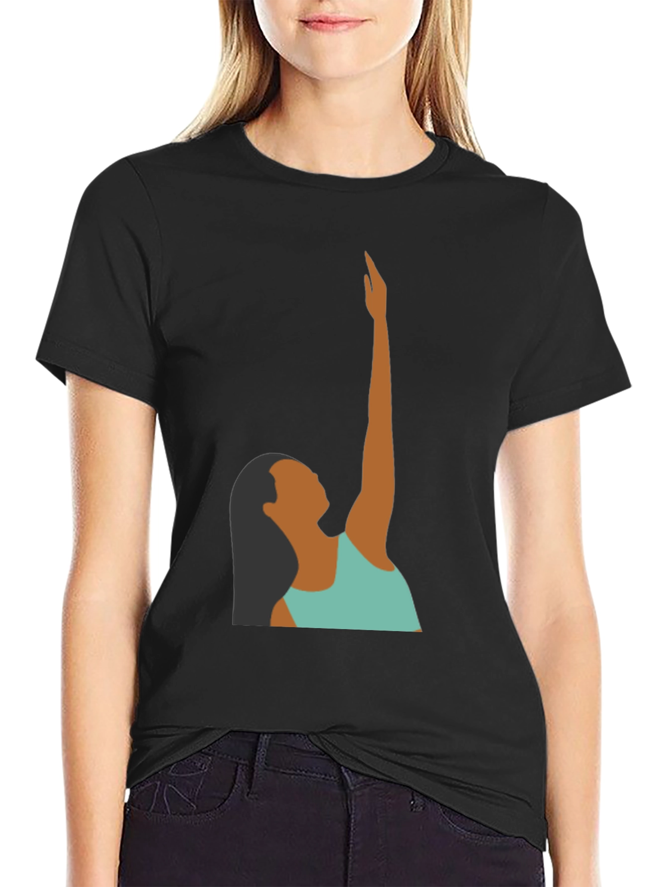 Woman Reaching Graphic Tee - Black