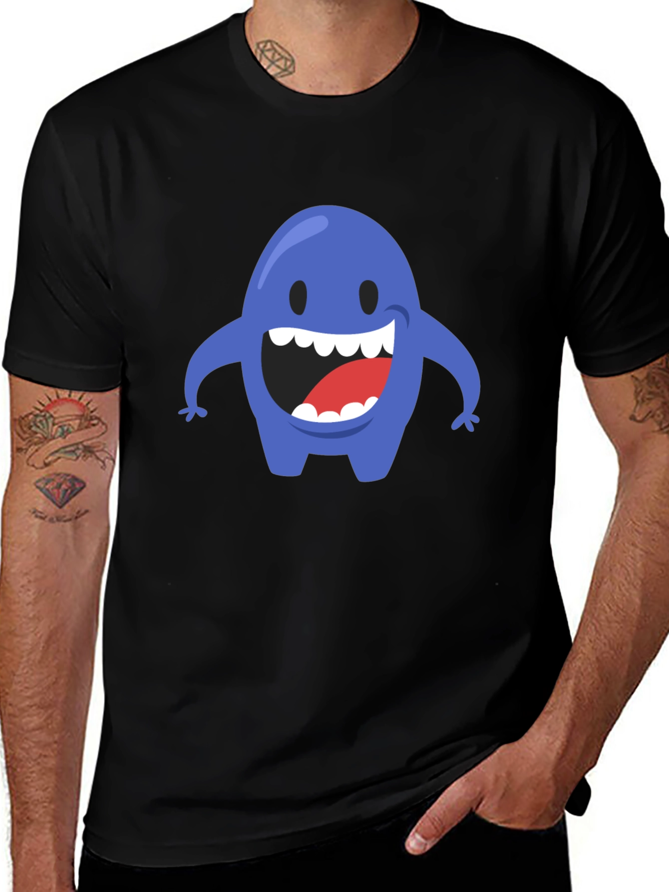 Blue Monster Graphic T-Shirt - Mens Black Tee