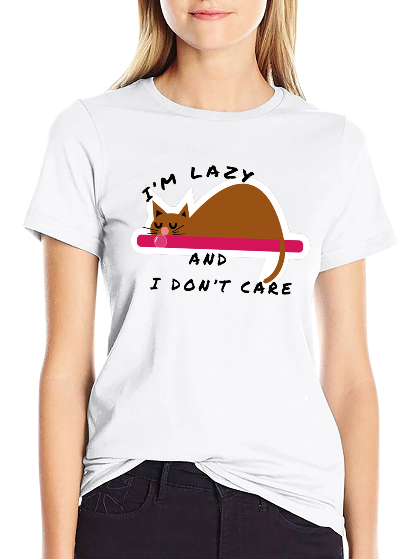 Lazy Cat Graphic Tee - Black Cotton Comfort