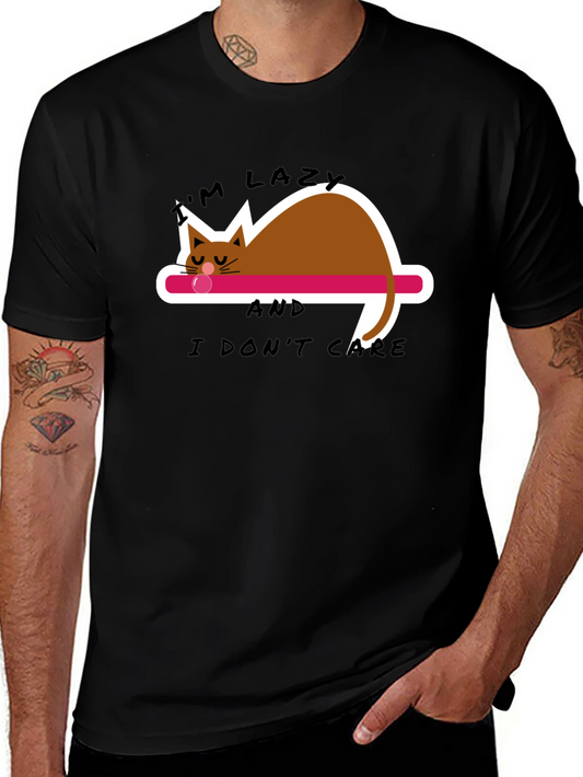 Lazy Cat Graphic Tee - Black Cotton Comfort