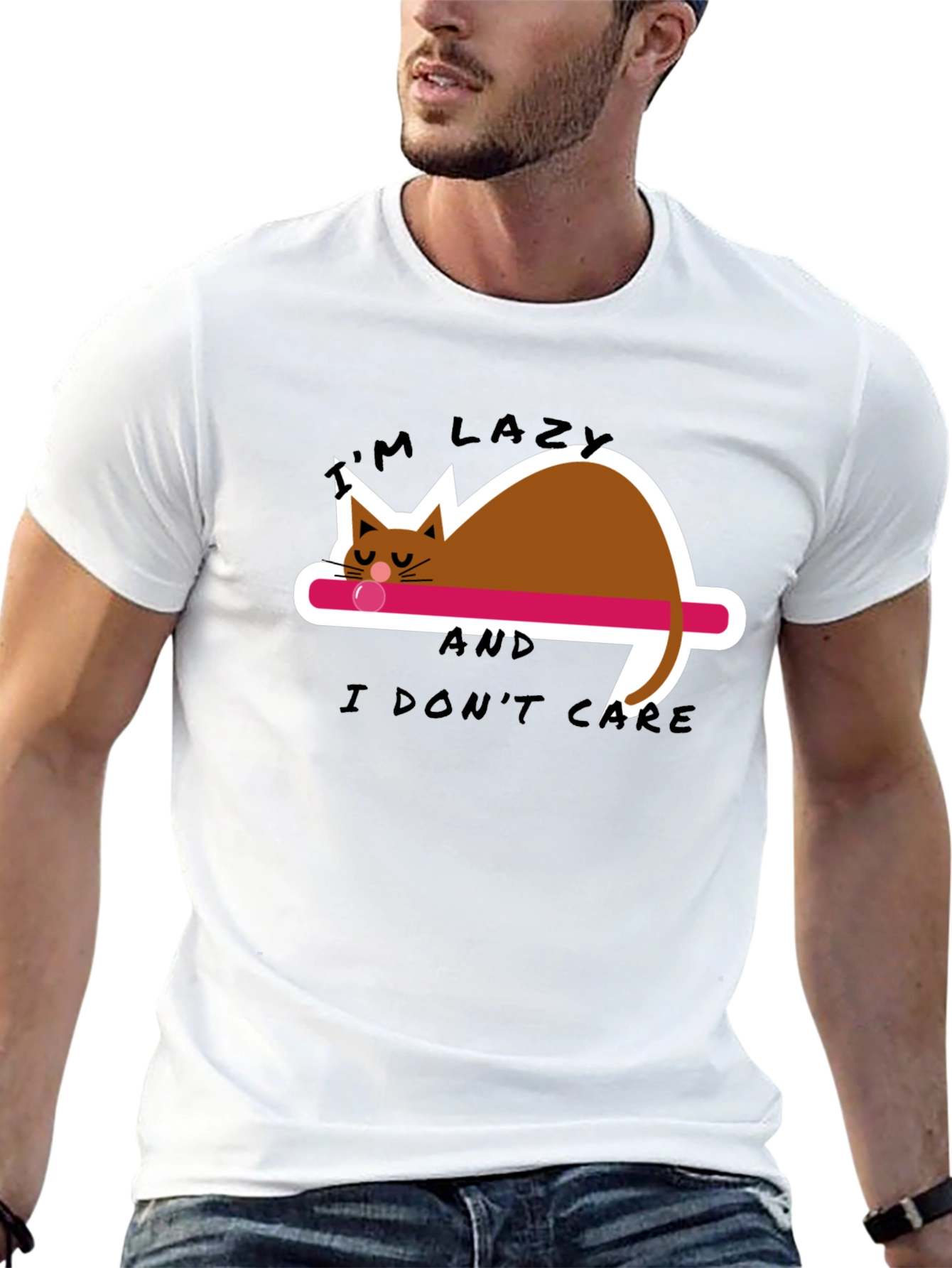 Lazy Cat Graphic Tee - Black Cotton Comfort