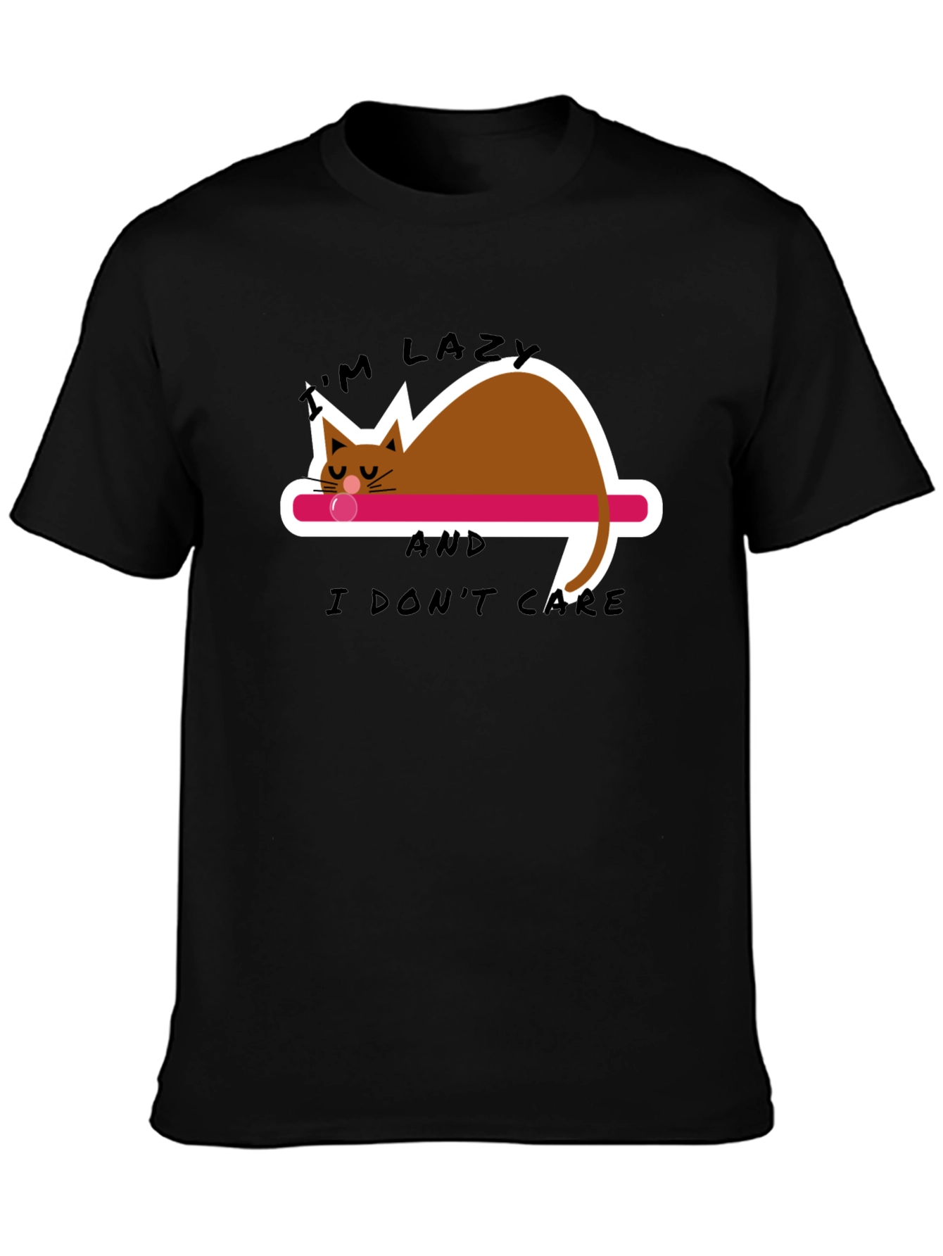 Lazy Cat Graphic Tee - Black Cotton Comfort