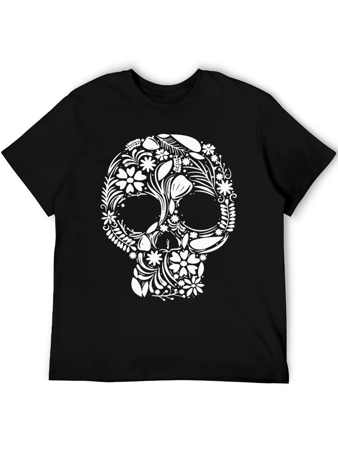 Floral Skull Graphic Black T-Shirt