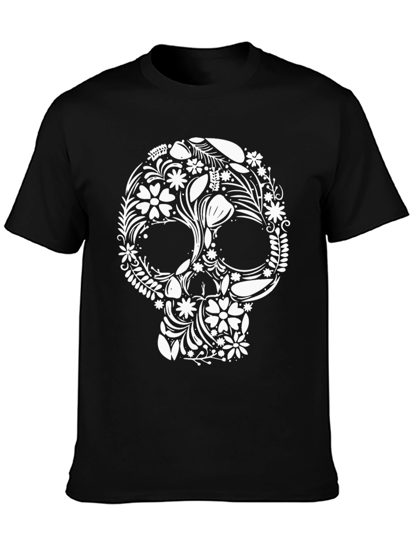 Floral Skull Graphic Black T-Shirt