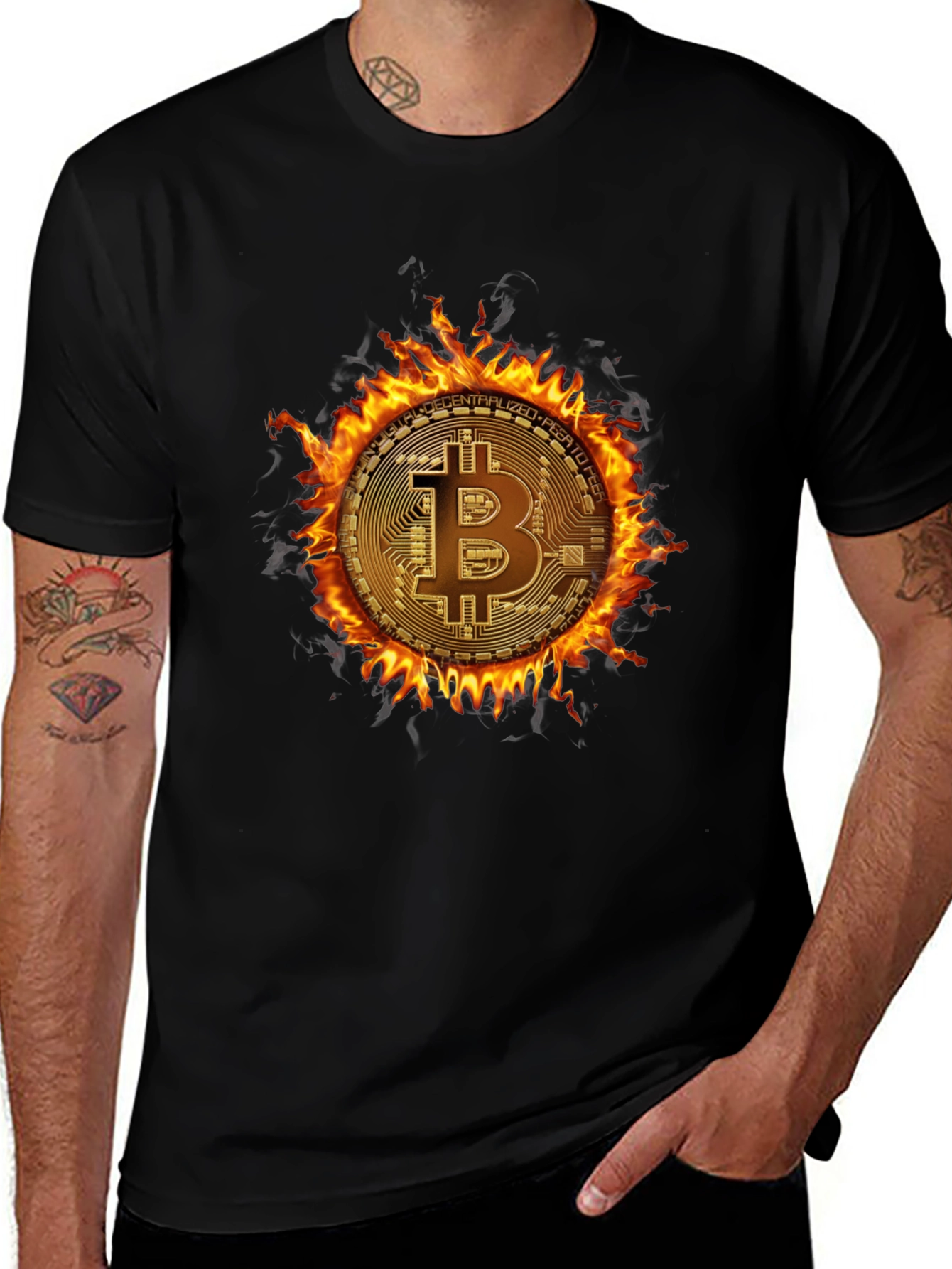 Bitcoin Flame Graphic T-Shirt - Crypto Currency Tee