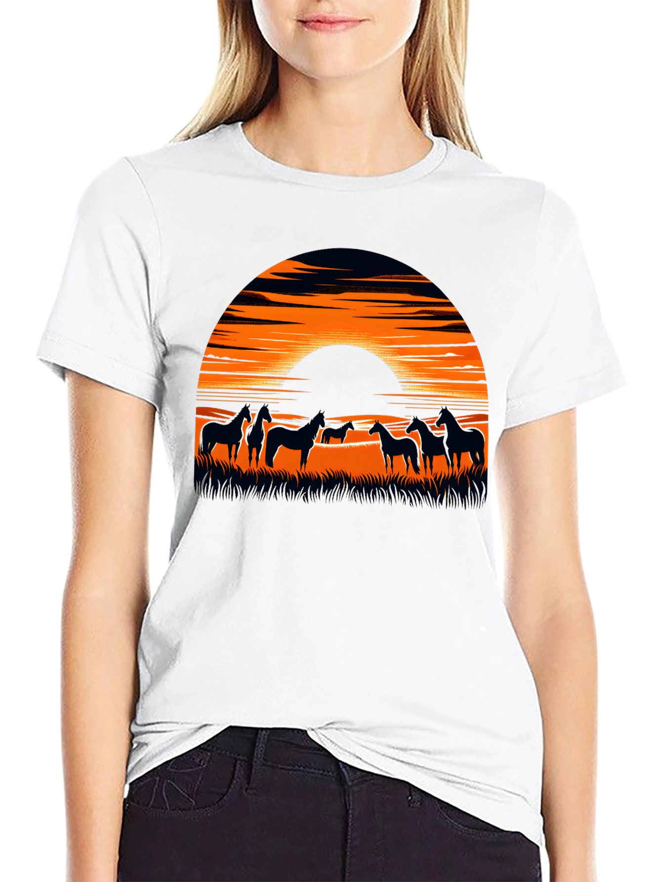 Sunset Horse Graphic Tee - Black