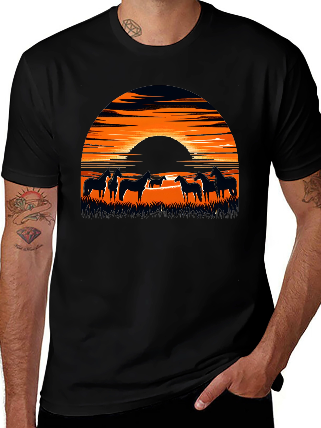Sunset Horse Graphic Tee - Black