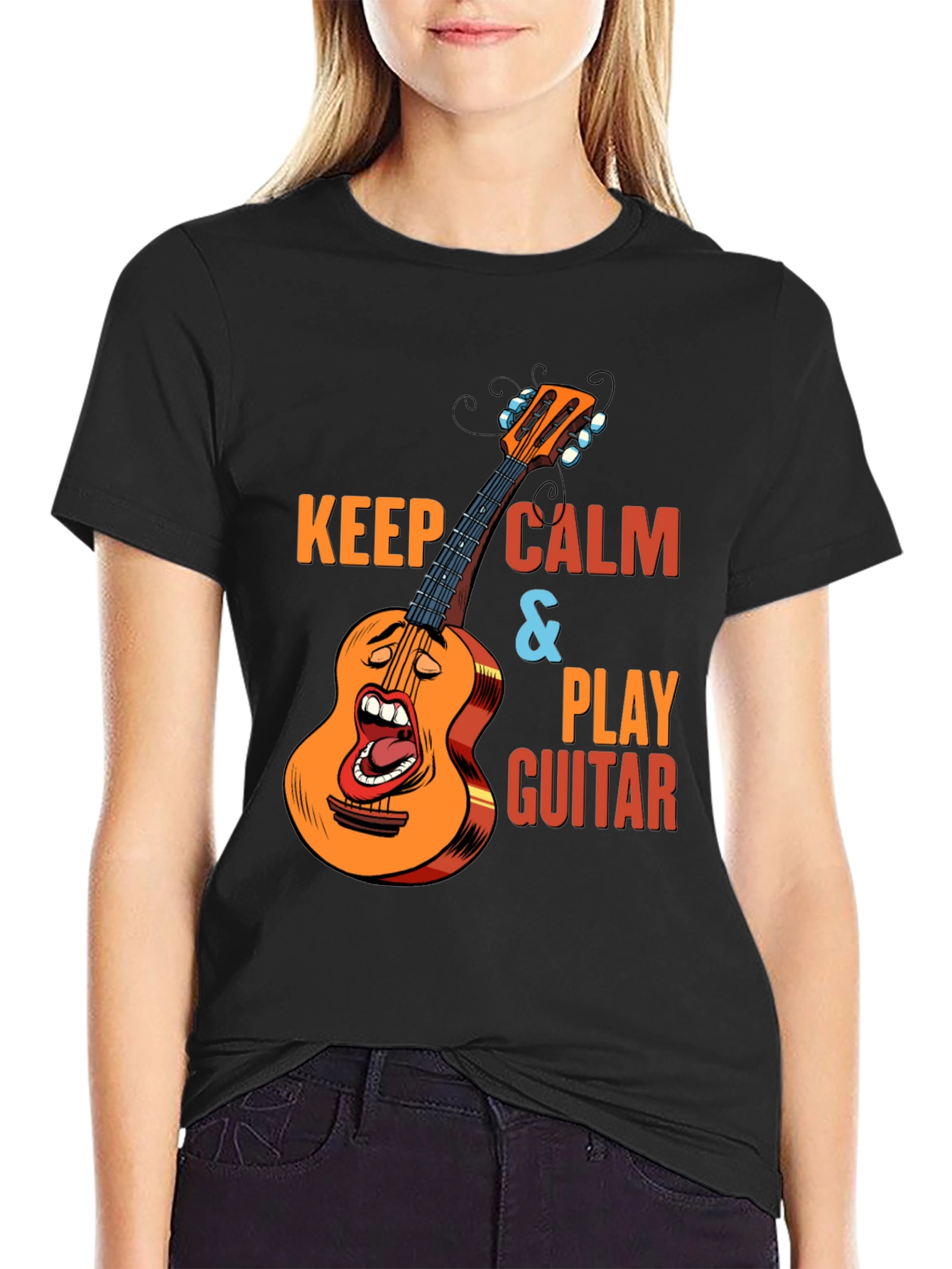 Keep Calm & Play Guitar Black T-Shirt
