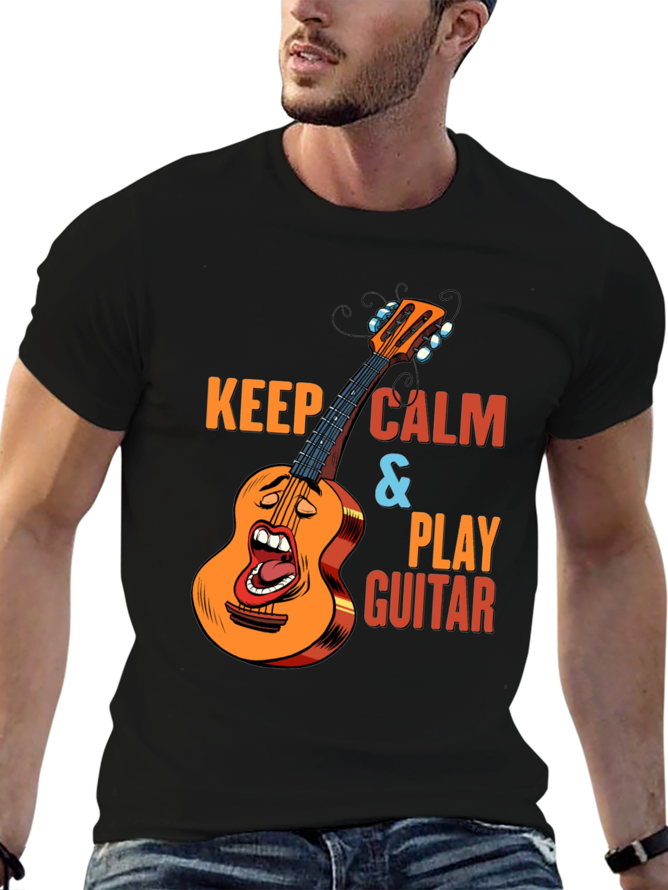 Keep Calm & Play Guitar Black T-Shirt