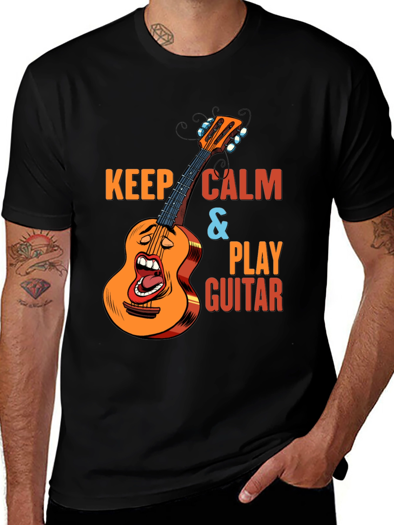Keep Calm & Play Guitar Black T-Shirt