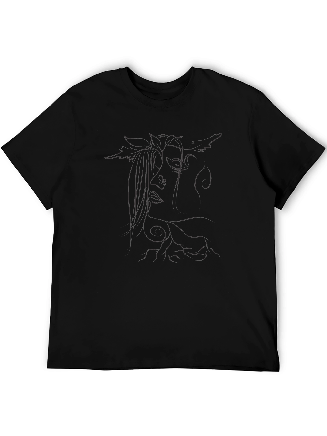 Abstract Face Line Art Black T-Shirt