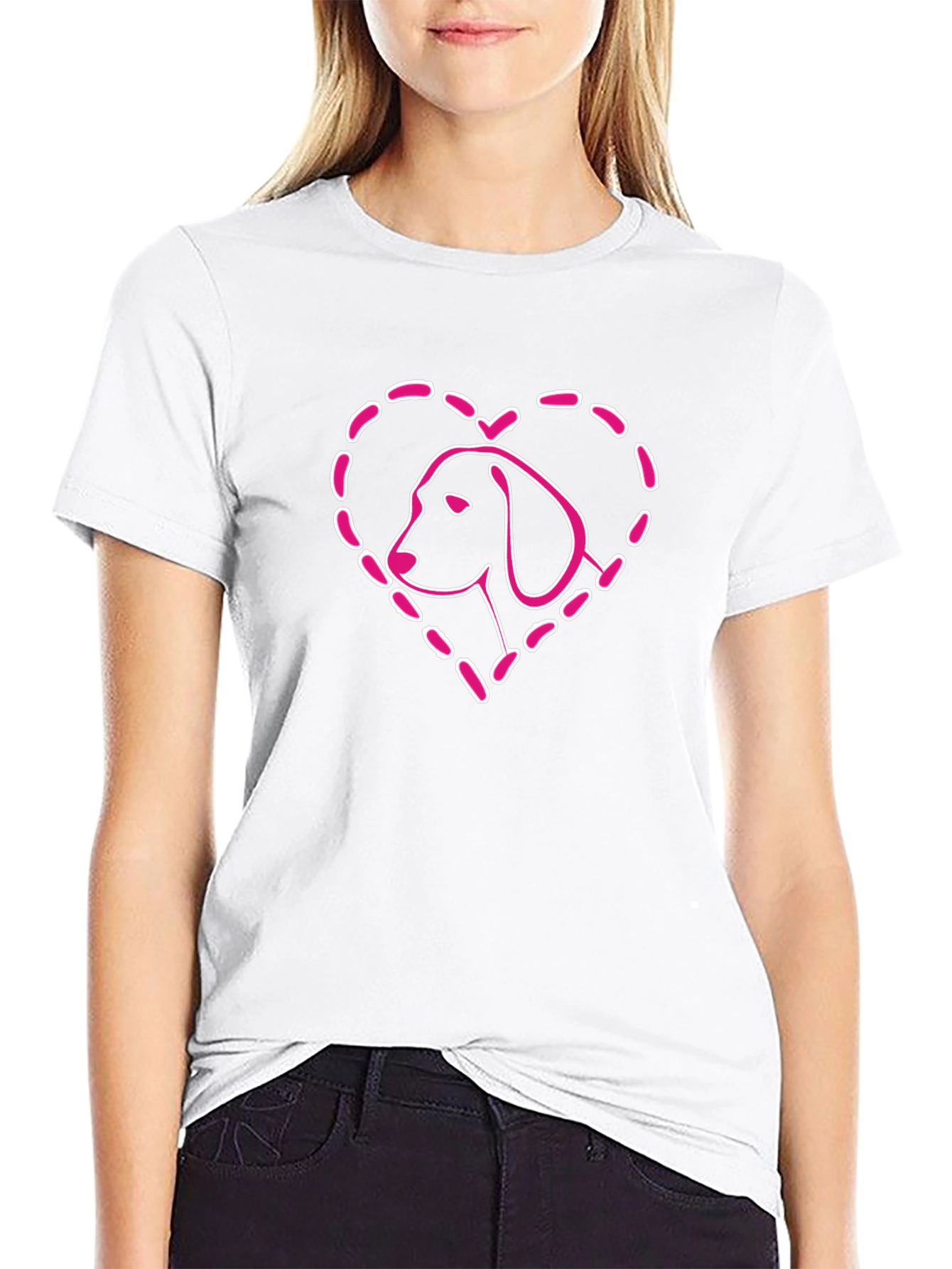 Dog Heart T-Shirt - Black Cotton Casual Tee