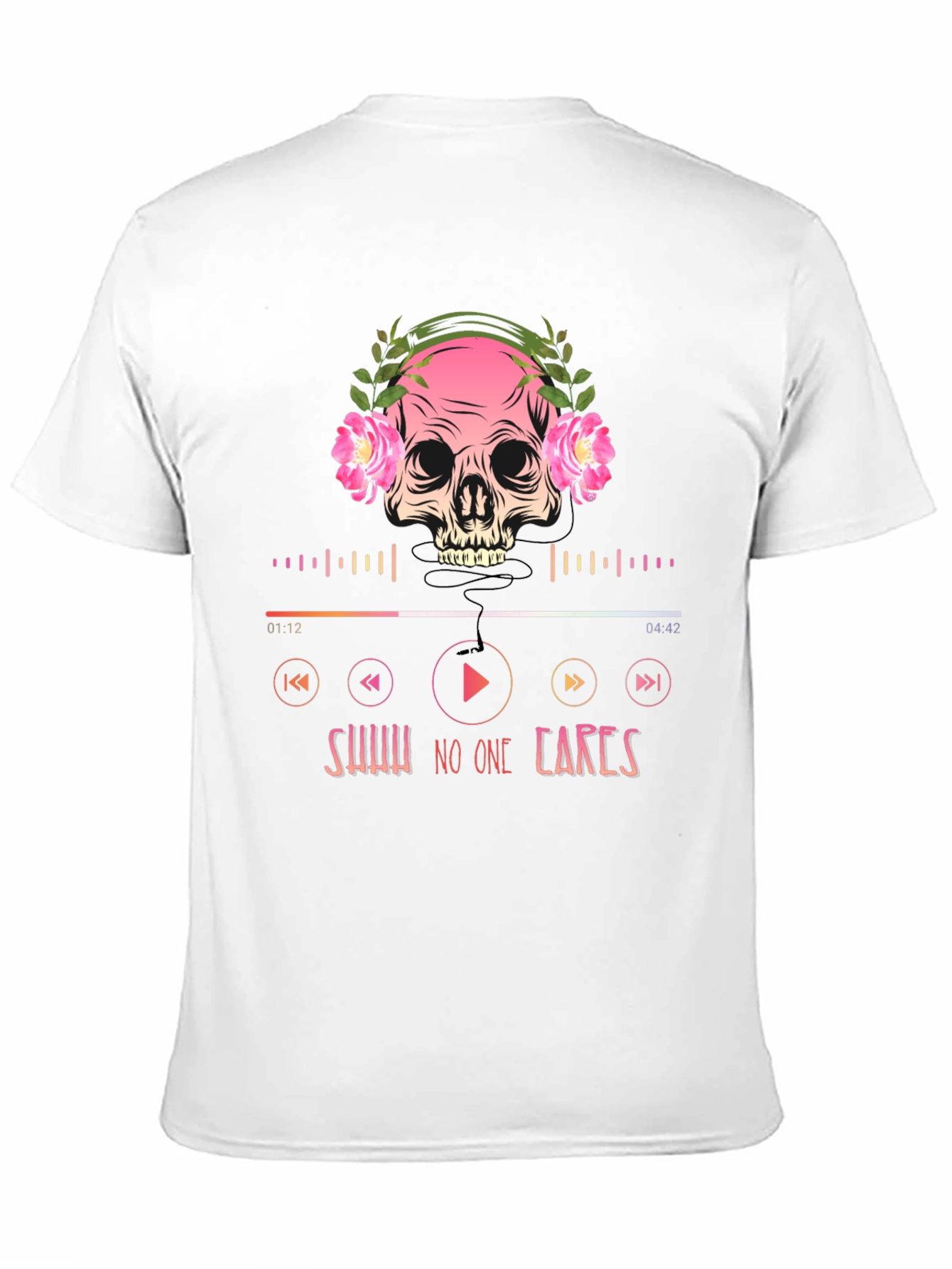 Skull Headphones T-Shirt - Shhh No One Cares