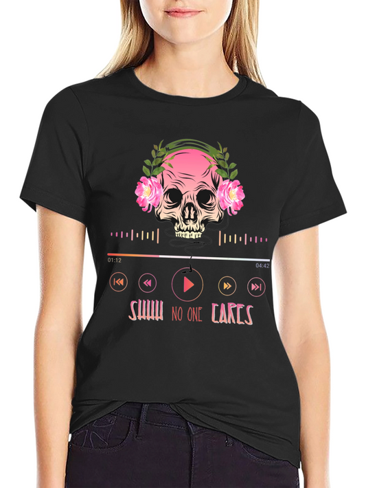Skull Headphones T-Shirt - Shhh No One Cares