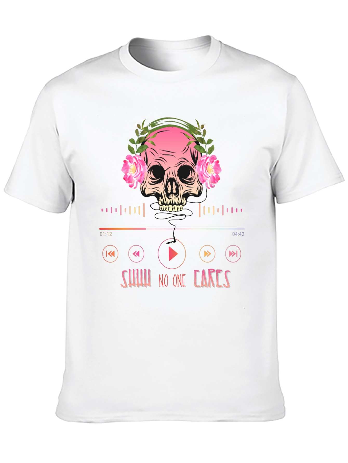 Skull Headphones T-Shirt - Shhh No One Cares