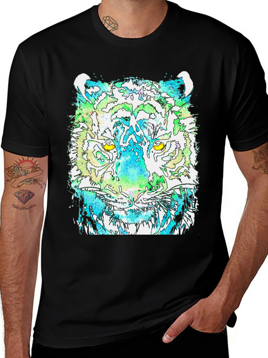 Watercolor Tiger Graphic Print Black T-Shirt