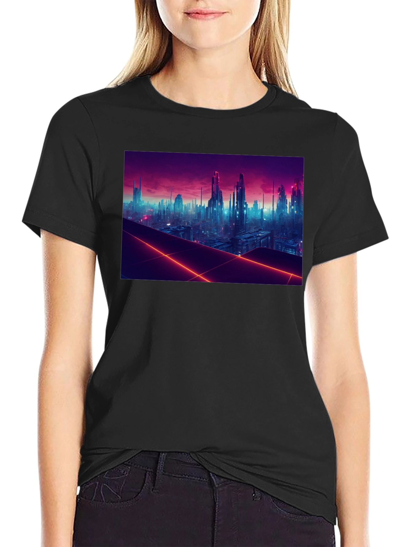 Cyberpunk Cityscape Graphic Tee - Futuristic Style
