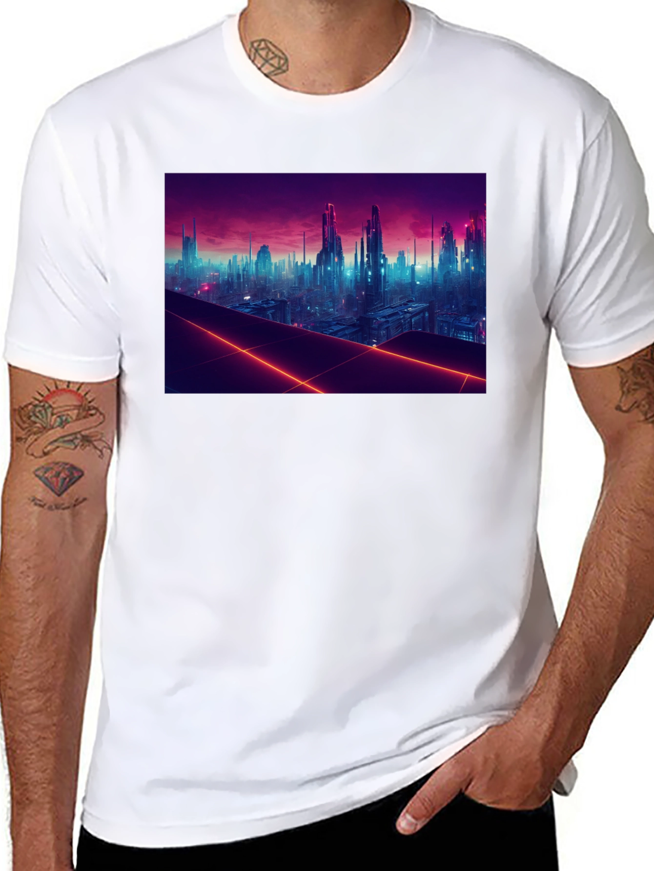 Cyberpunk Cityscape Graphic Tee - Futuristic Style