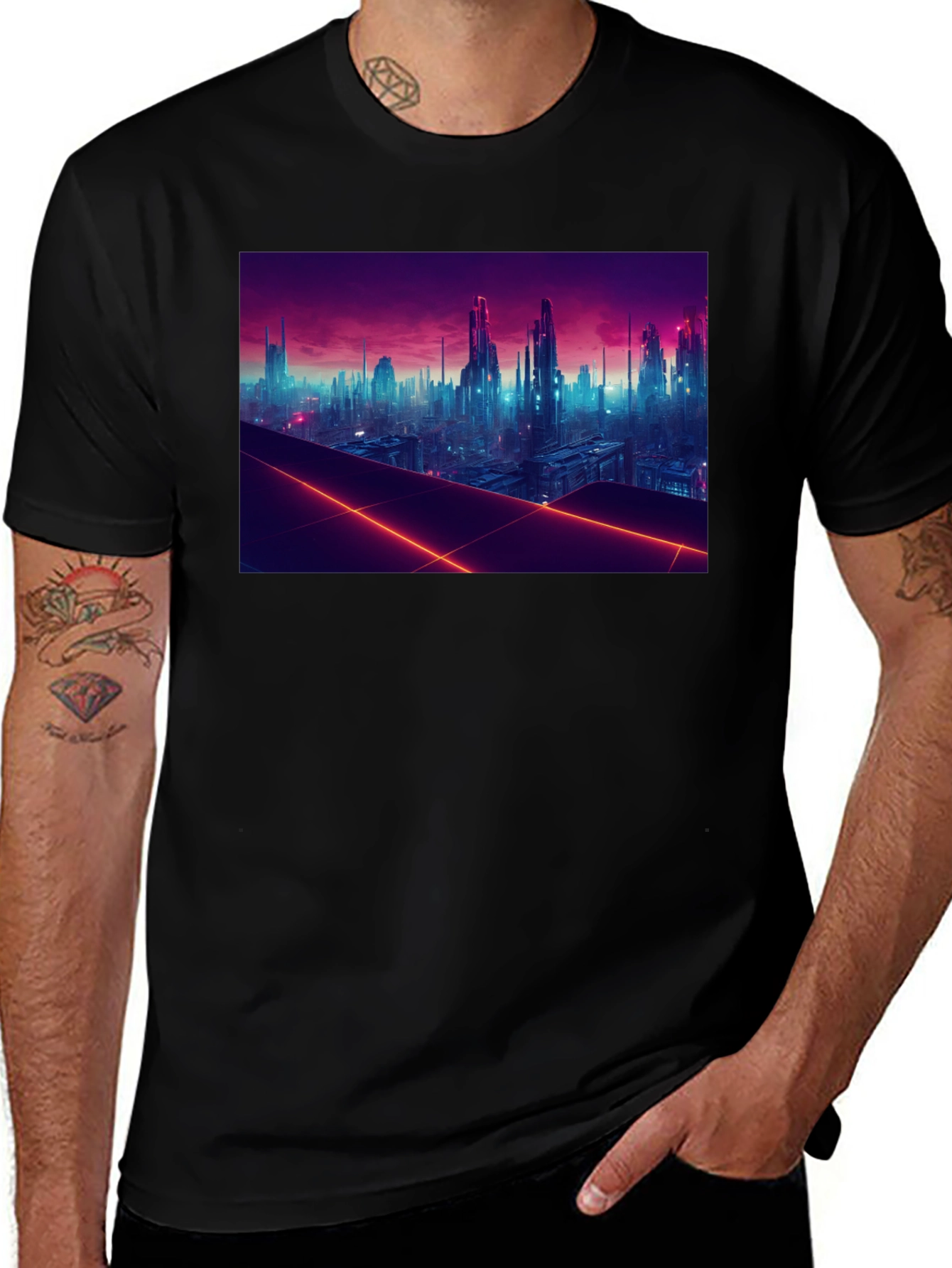 Cyberpunk Cityscape Graphic Tee - Futuristic Style