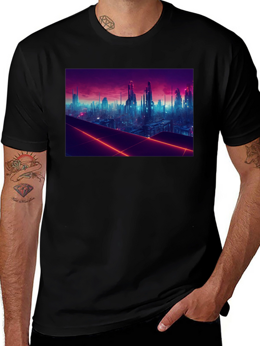 Cyberpunk Cityscape Graphic Tee - Futuristic Style