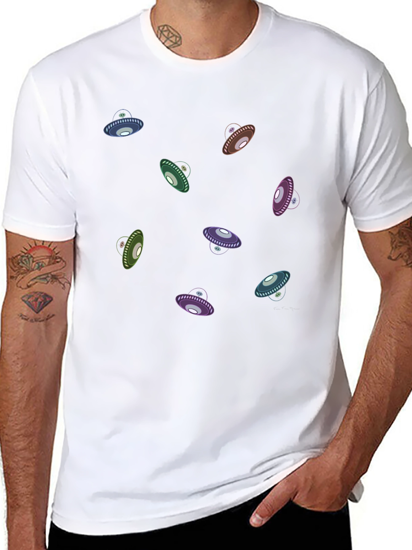 UFO Graphic Print Black T-Shirt