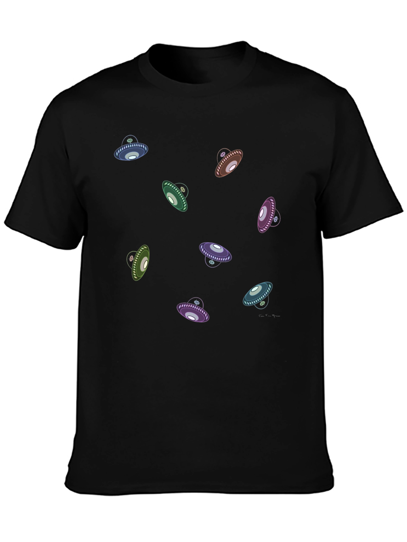 UFO Graphic Print Black T-Shirt