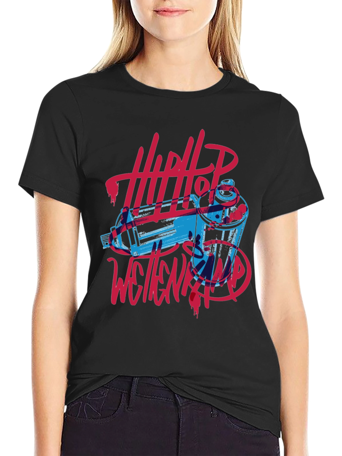 Hip Hop Spray Paint Art Graphic Tee - Black