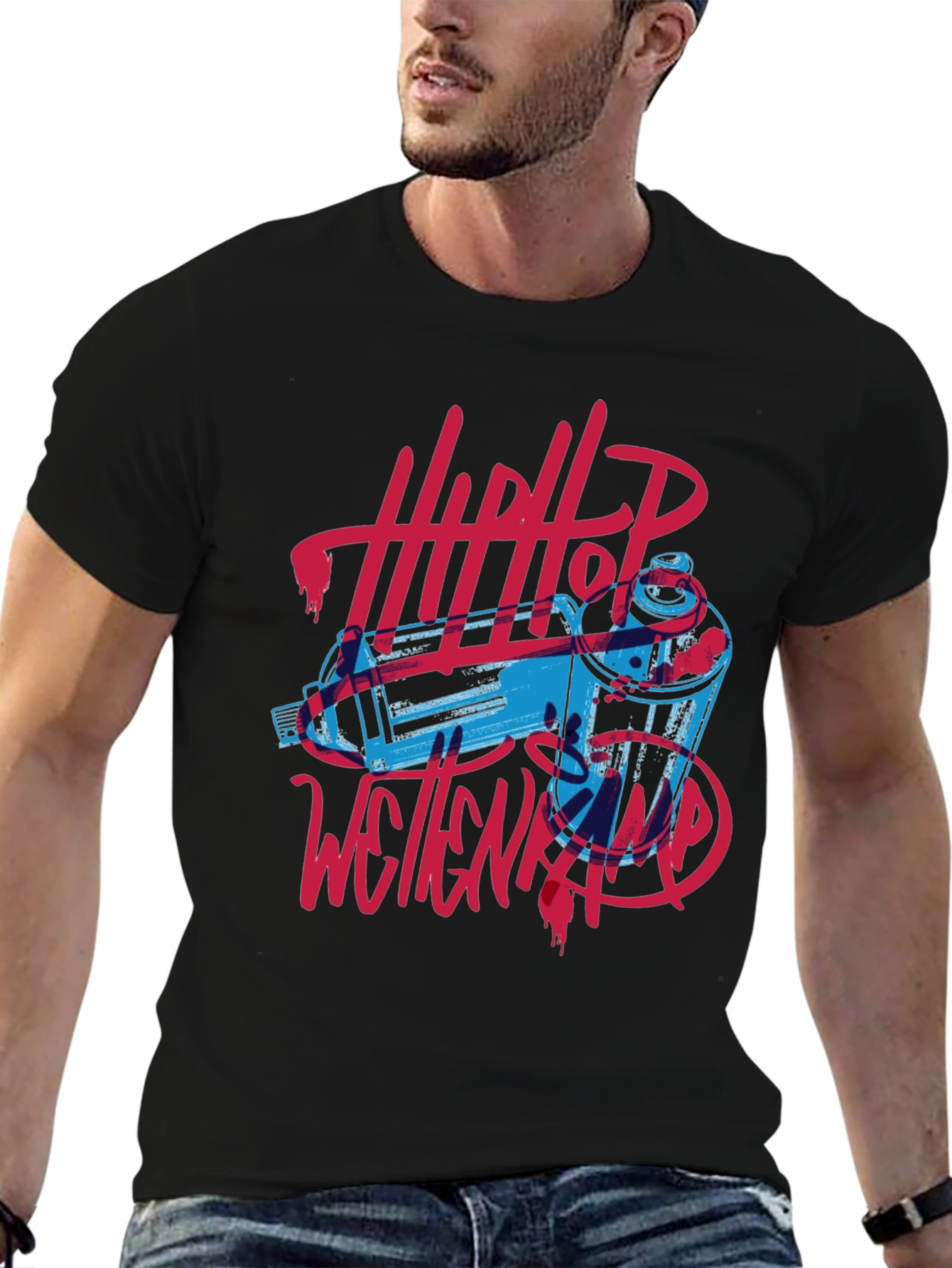 Hip Hop Spray Paint Art Graphic Tee - Black