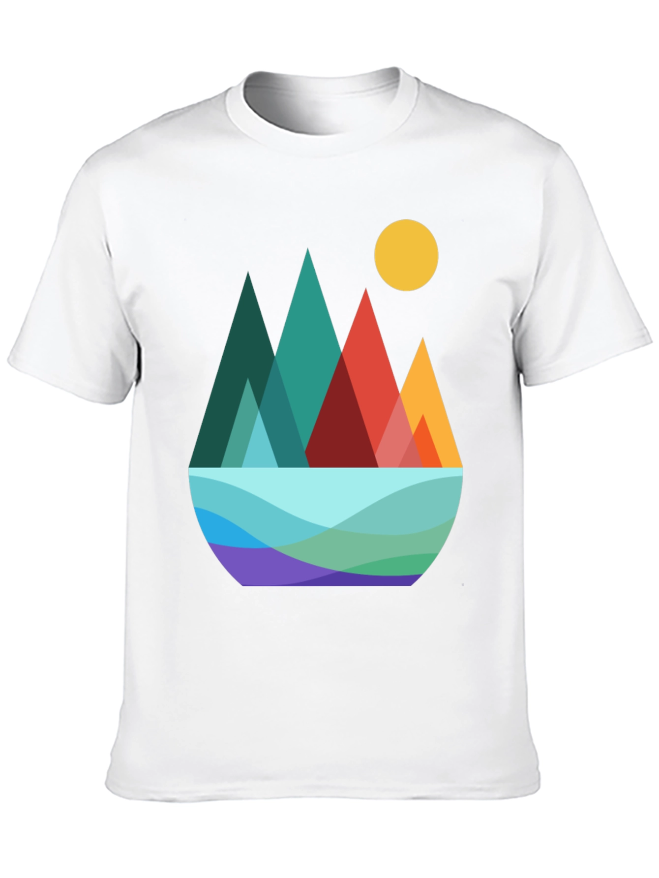 Geometric Mountain Scene Graphic Tee - Black
