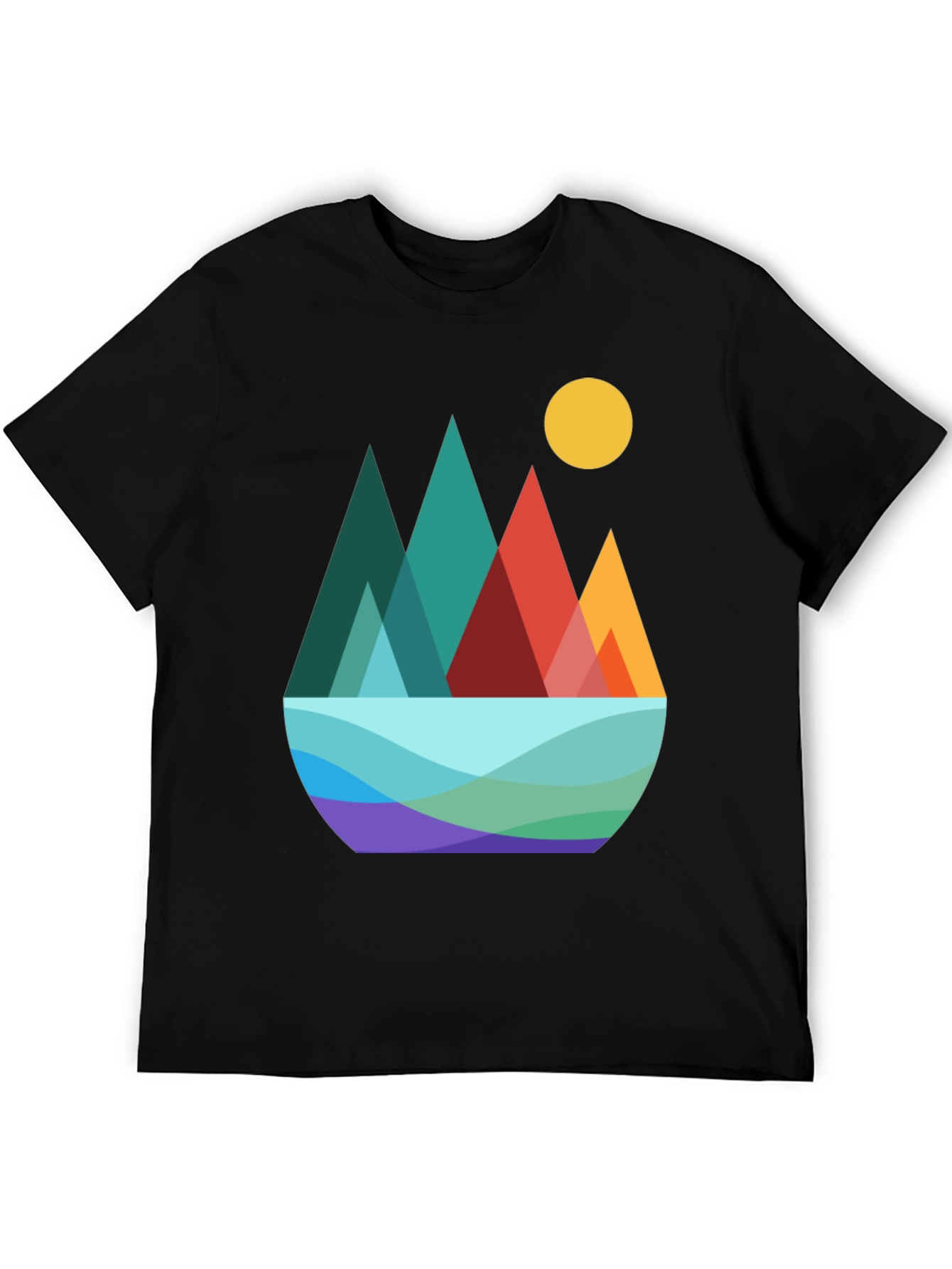 Geometric Mountain Scene Graphic Tee - Black