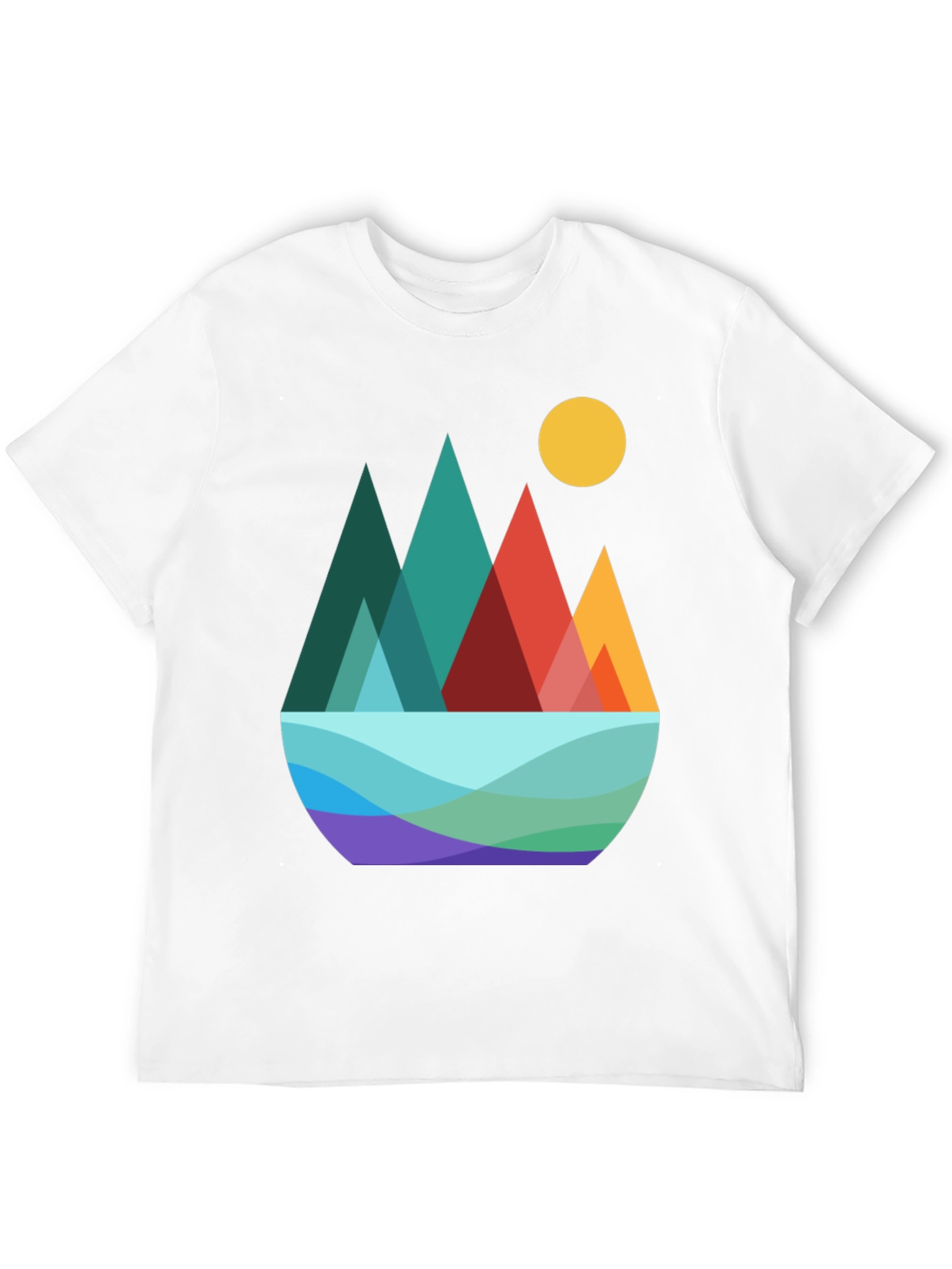Geometric Mountain Scene Graphic Tee - Black