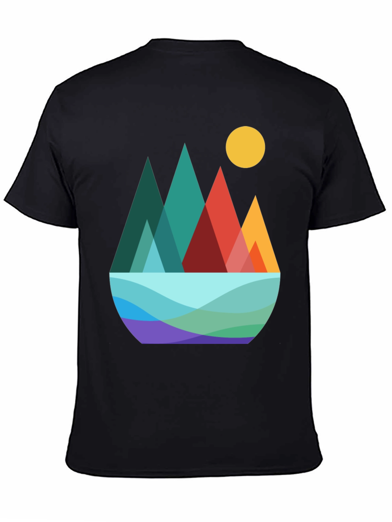 Geometric Mountain Scene Graphic Tee - Black