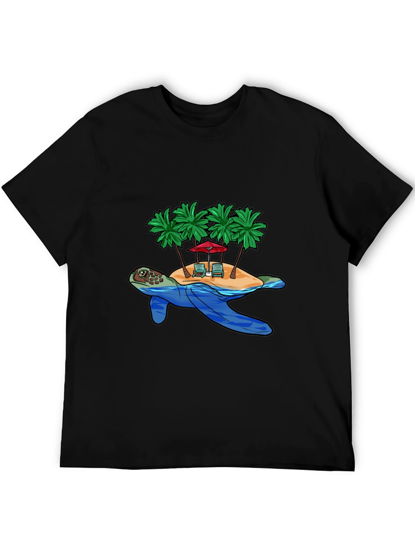 Island Turtle Graphic Tee - Black Cotton T-Shirt