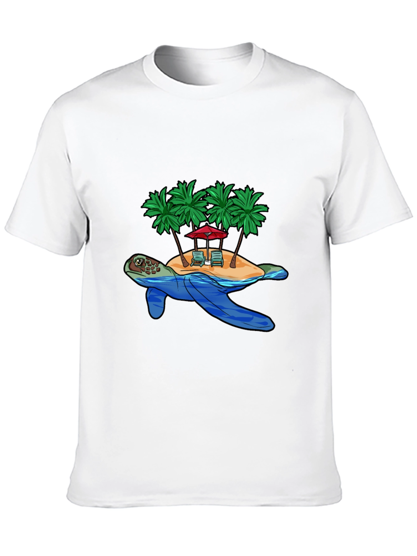 Island Turtle Graphic Tee - Black Cotton T-Shirt