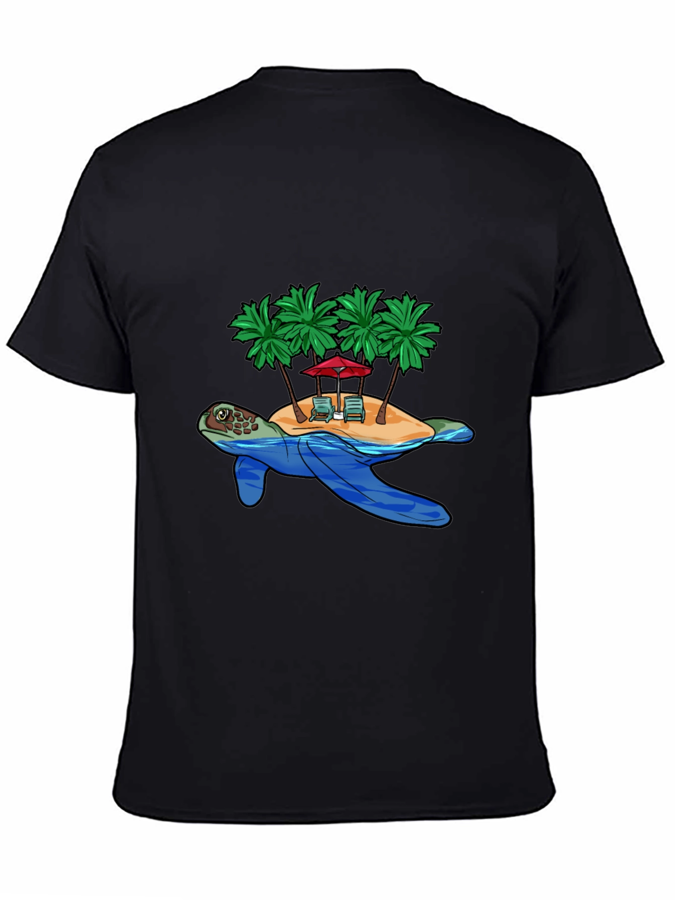 Island Turtle Graphic Tee - Black Cotton T-Shirt