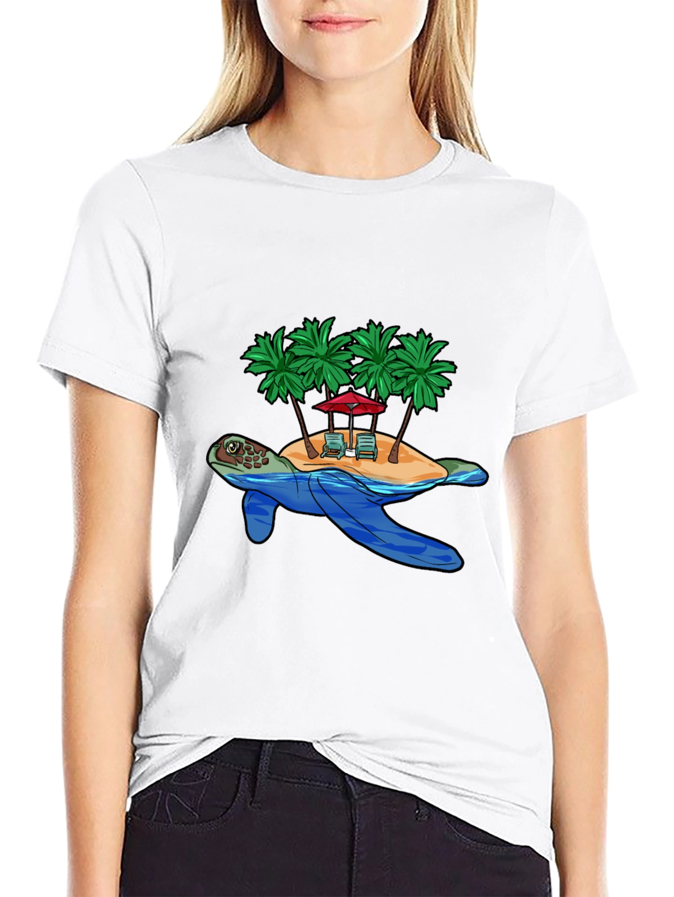 Island Turtle Graphic Tee - Black Cotton T-Shirt