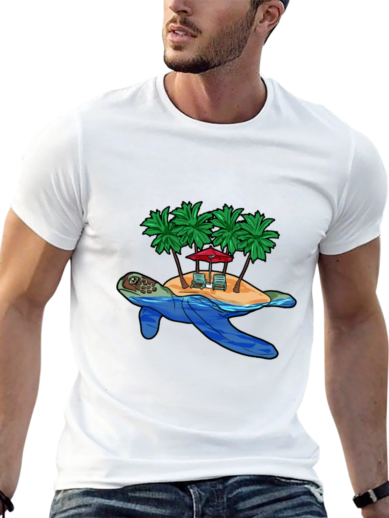 Island Turtle Graphic Tee - Black Cotton T-Shirt
